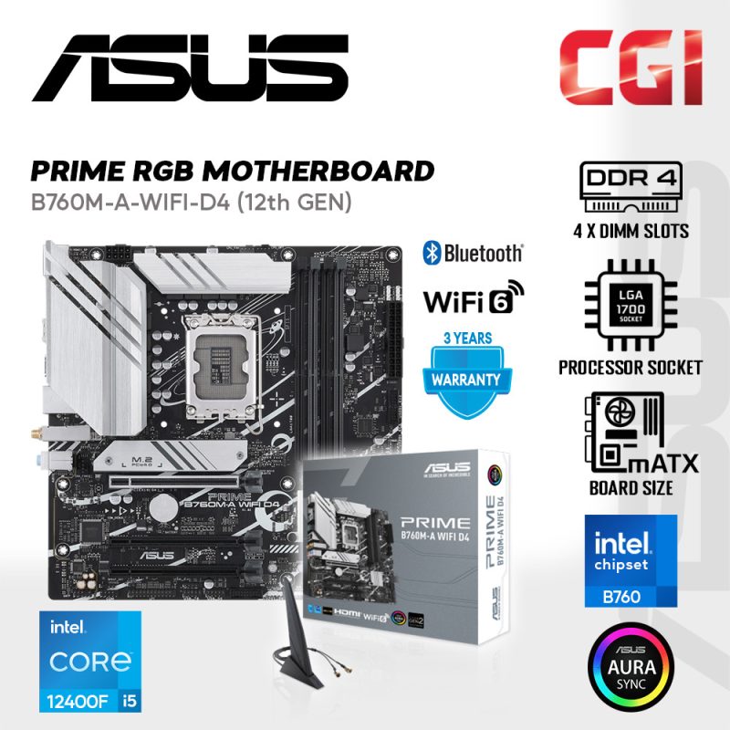 Asus Prime B760M-A-WIFI D5 DDR4 Wi-Fi 6 AuraSync LGA1700 Ai Computing Motherboard