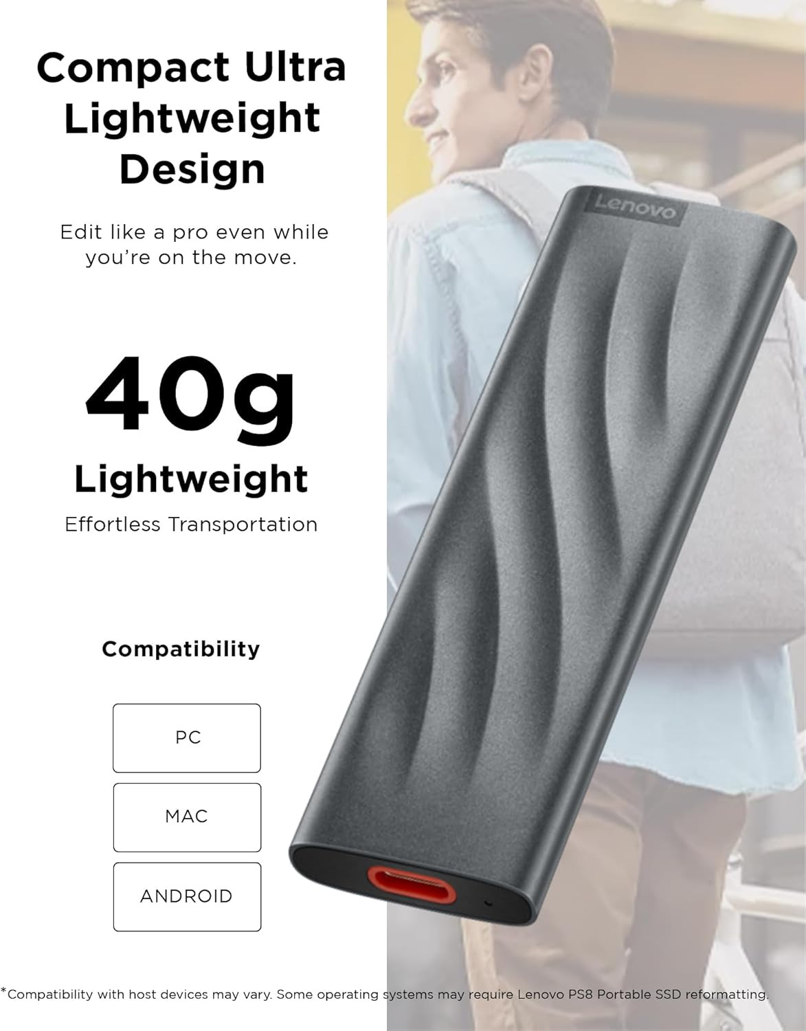 Lenovo PS8 512GB USB-C Lightweight Portable SSD - GXB1M24159