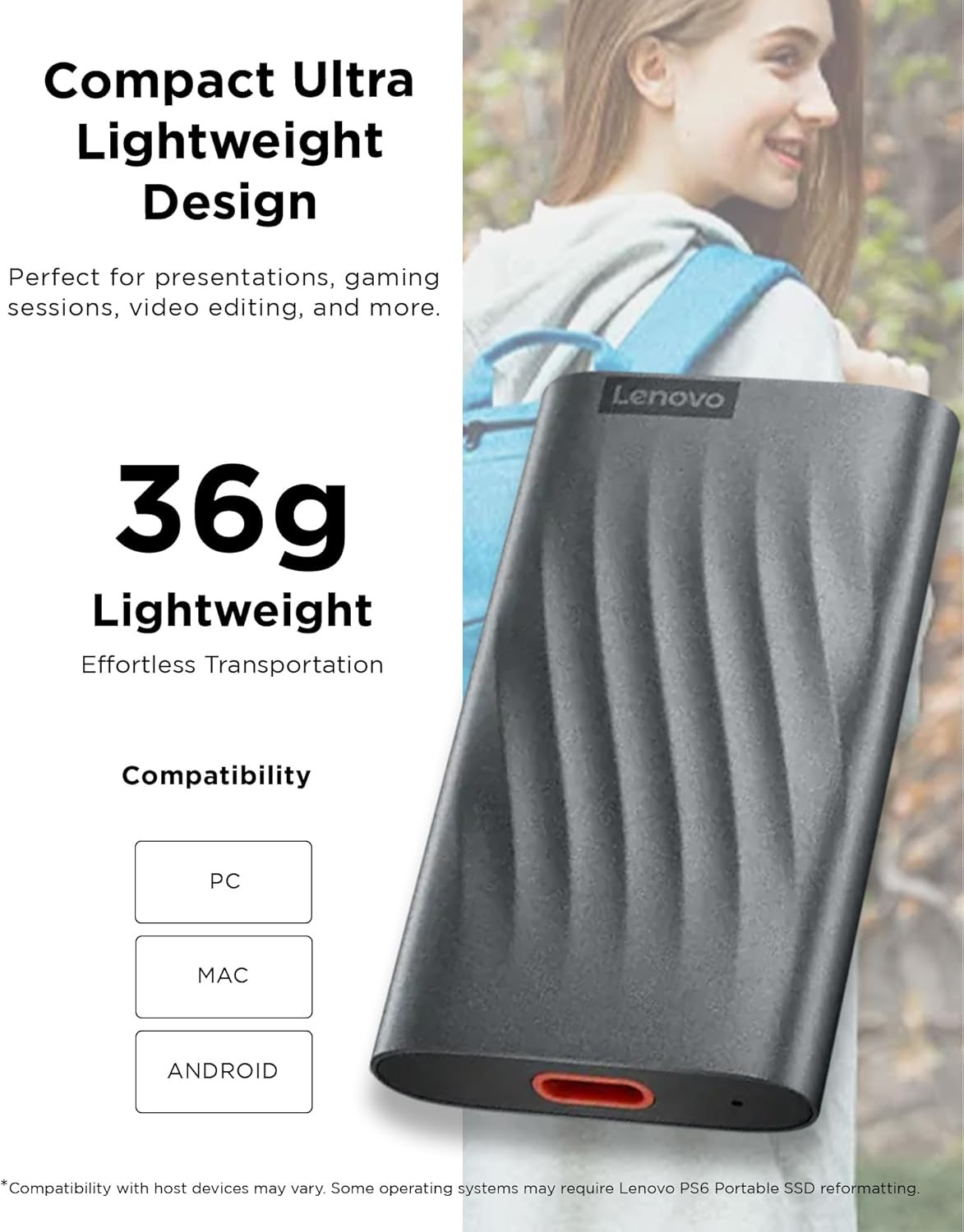 Lenovo PS6 512GB USB-C Lightweight Portable SSD - GXB1M24163