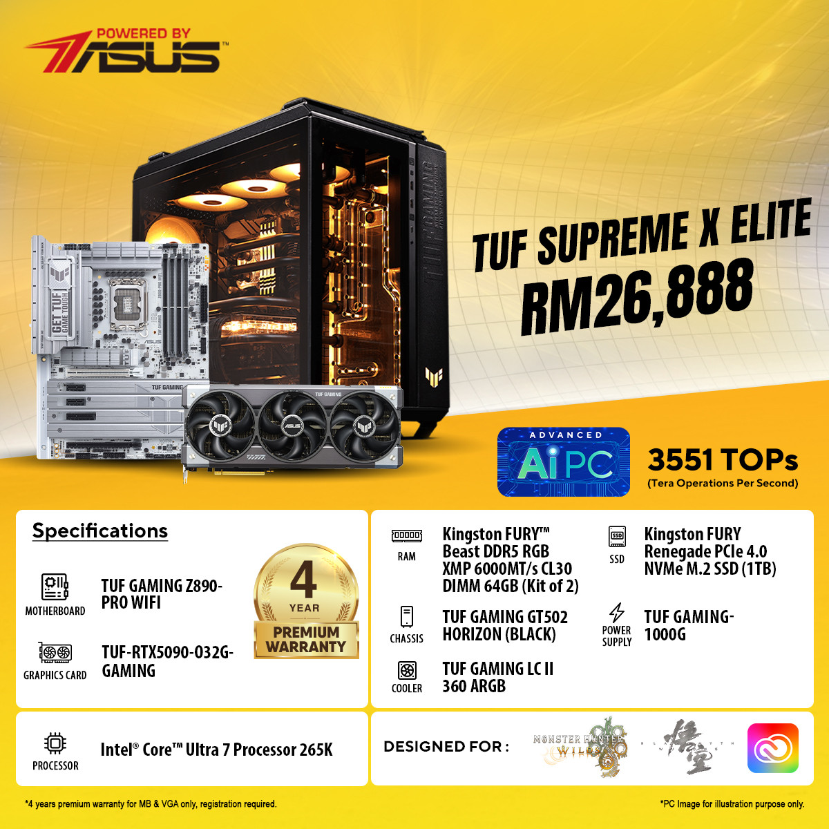 [Pre-Order] Asus TUF SupremeX Elite Set by Intel Ultra 7 265k with RTX5090 O32G Gaming GT502 Horizon Black Advanced Ai PC DIY (Powered By Asus)