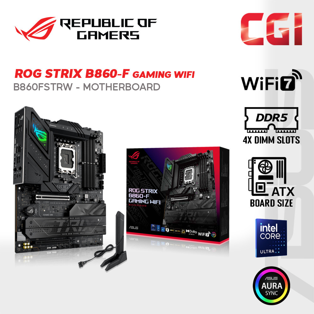 Asus ROG Strix B860-F 9066+ MT/s DDR5 PCIe 5.0 WiFi 7 Thunderbolt 4 Windows 11 Aura Sync Gaming WiFi Motherboard