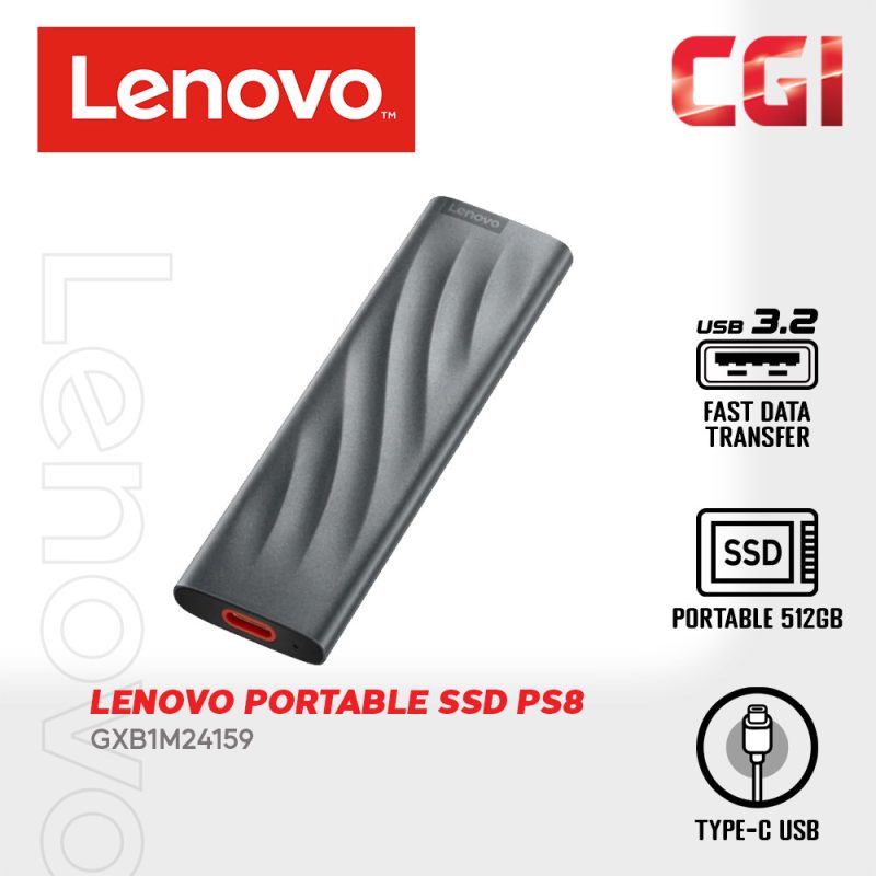 Lenovo PS8 512GB USB-C Lightweight Portable SSD - GXB1M24159