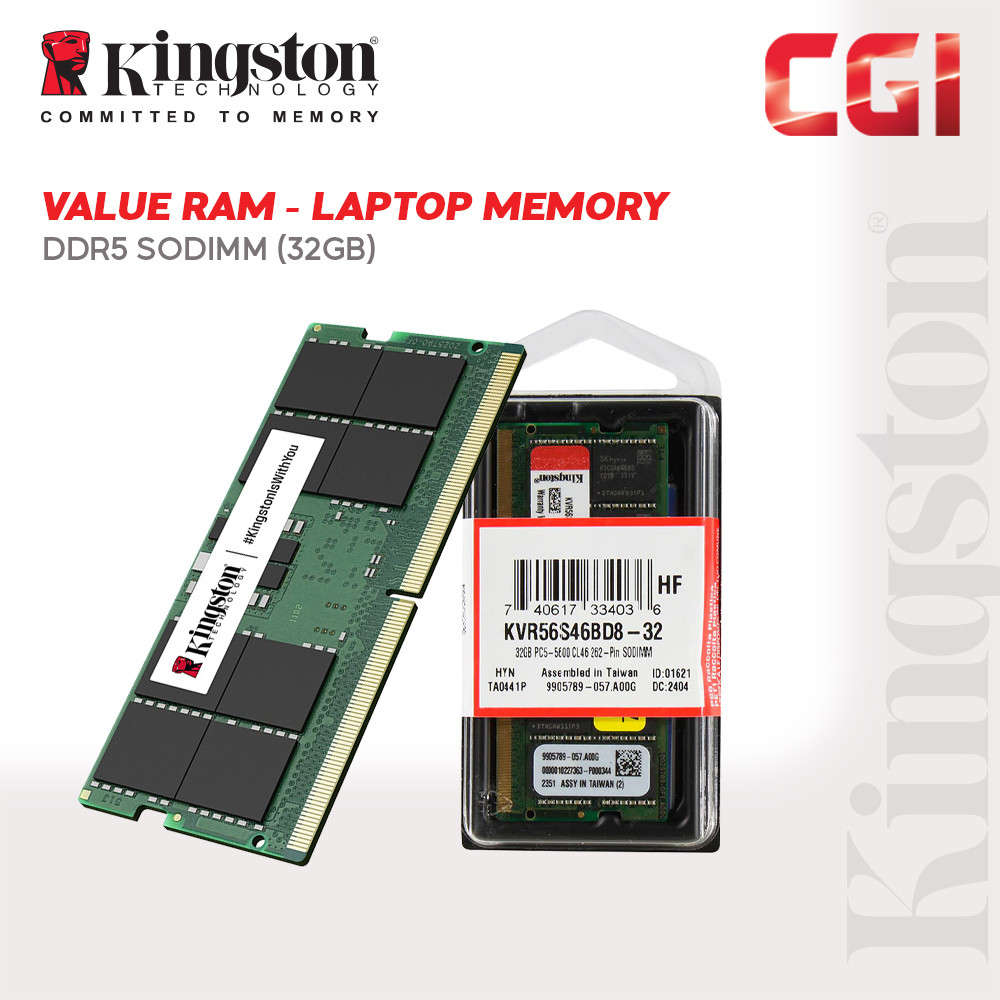 Kingston KVR56S46BD8-32 32GB DDR5-5600 CL46 SODIMM Value RAM
