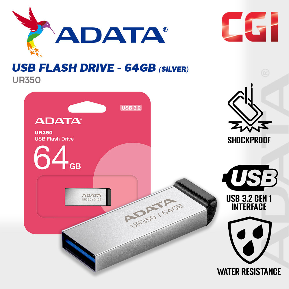 Adata 64GB UR350 USB 3.2 Waterproof Flash Drive -Metal Grey