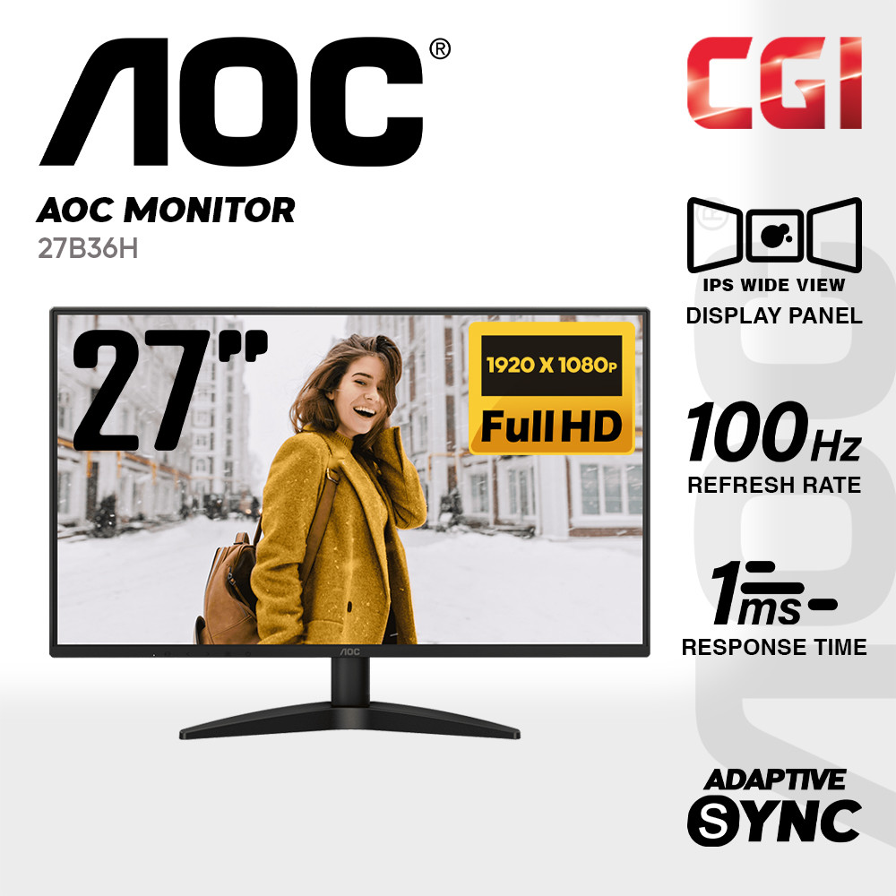 AOC 27" 27B36H IPS FHD Adaptive Sync 100Hz 1ms 3-sided Frameless Monitor