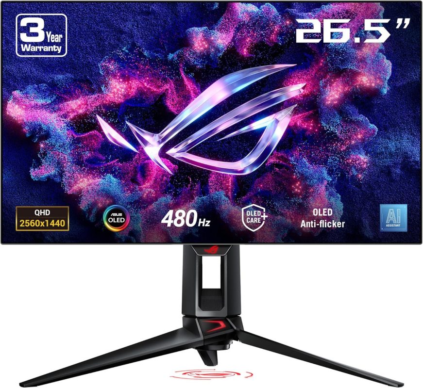 Asus 27" ROG Swift OLED PG27AQDP WOLED QHD HDR400 G-Sync Compatible 480Hz 0.03ms OLED Care+ Ai Assistant Gaming Monitor