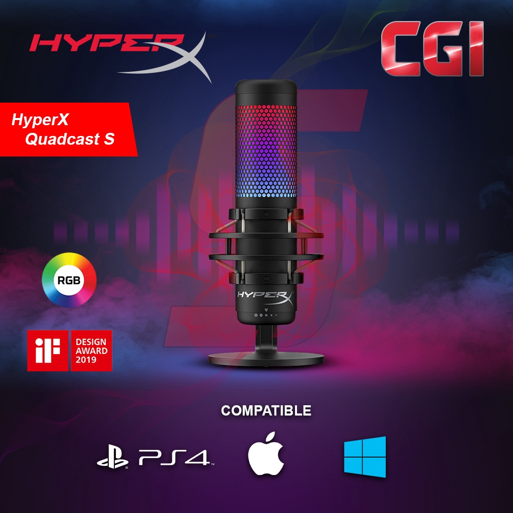 HyperX QuadCast S RGB Lighting USB Condenser Gaming & Streaming Microphone For PC, PS4, Mac (HMIQ1S-XX-RG/G)