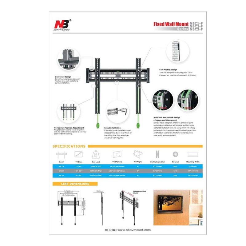 North Bayou C2-F 32 to 55-inch Adjustable Smart TV Wall Bracket