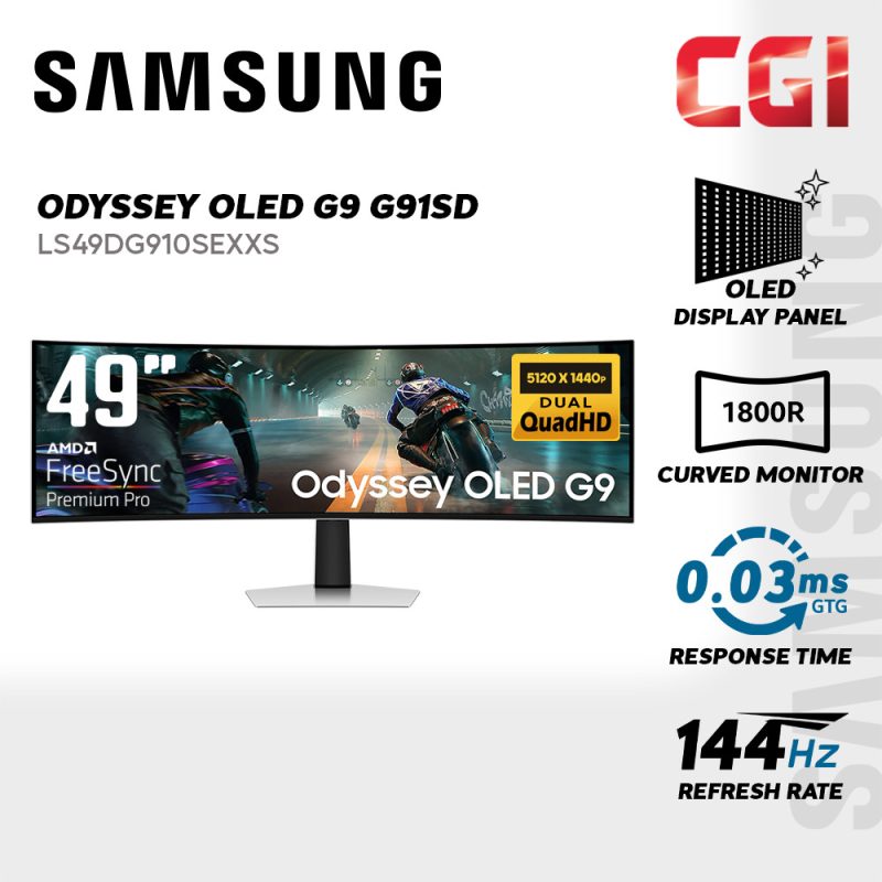 Samsung 49" LS49DG910SEXXS G9 G91SD Odyssey OLED DQHD HDR10+ Freesync Premium Pro 144Hz 0.03ms Ergonomic Curved Gaming Monitior