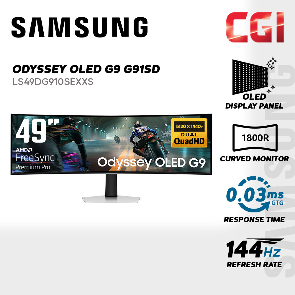 Samsung 49" LS49DG910SEXXS G9 G91SD Odyssey OLED DQHD HDR10+ Freesync Premium Pro 144Hz 0.03ms Ergonomic Curved Gaming Monitior