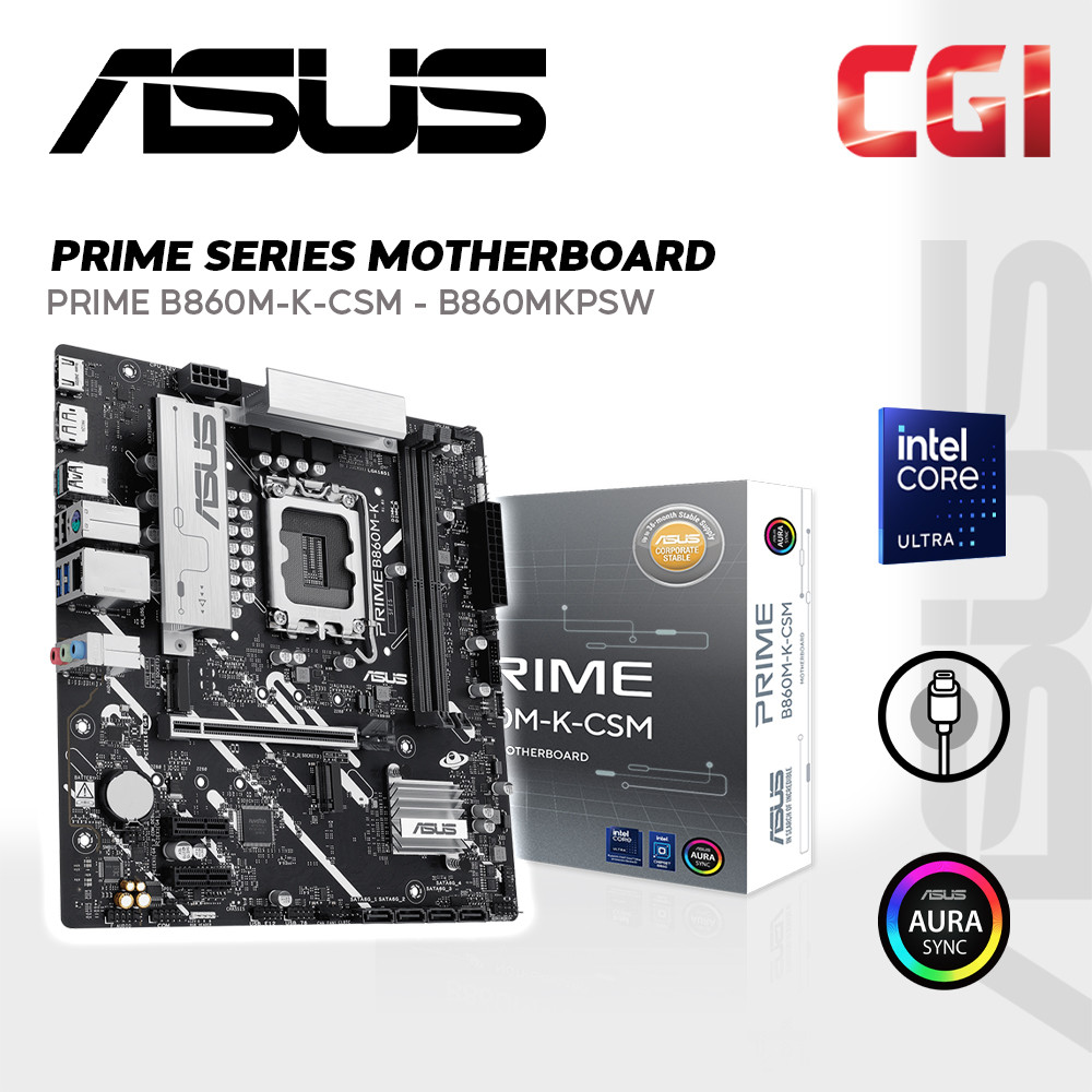Asus Prime B860M-K-CSM 8800MT/s DRR5 PCIe 4.0 Aura Sync Micro-ATX Motherboard