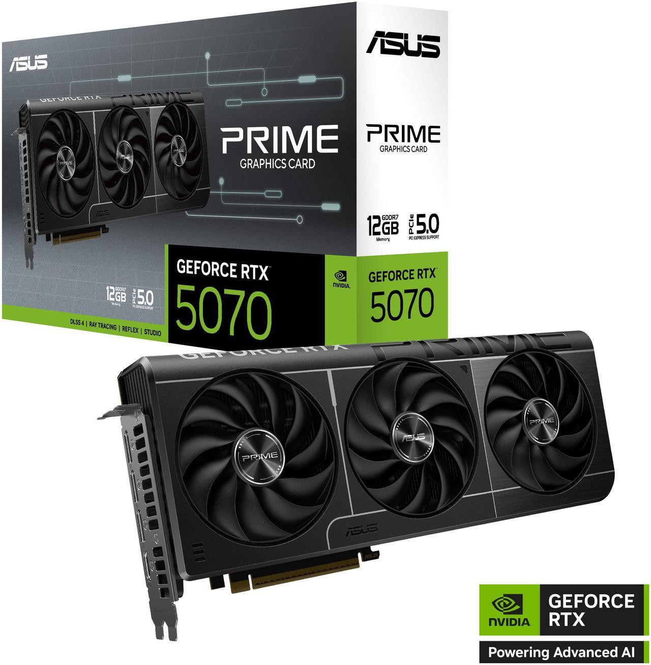 ASUS PRIME GeForce RTX? 5070 12GB GDDR7 (PCIe? 5.0, HDMI?/DP 2.1, 2.5-slot, protective PCB coating, axial-tech fans) - PRIME-RTX5070-12G