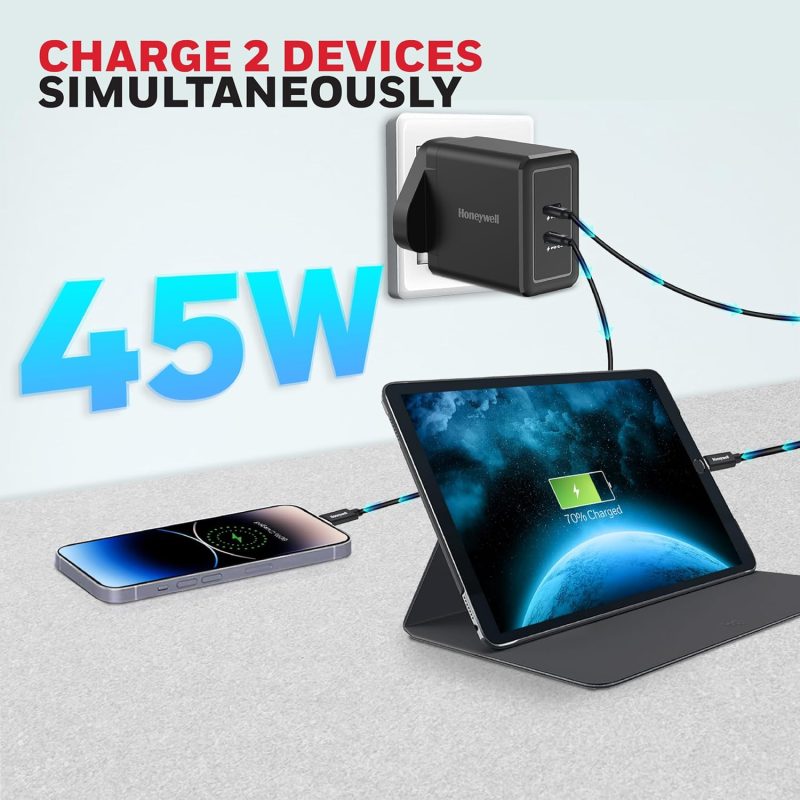Honeywell Zest Charger GAN 45W Ultra-Fast Wall Charger (Black) - HC000045/CHG/GAN/BLK/45W/UK