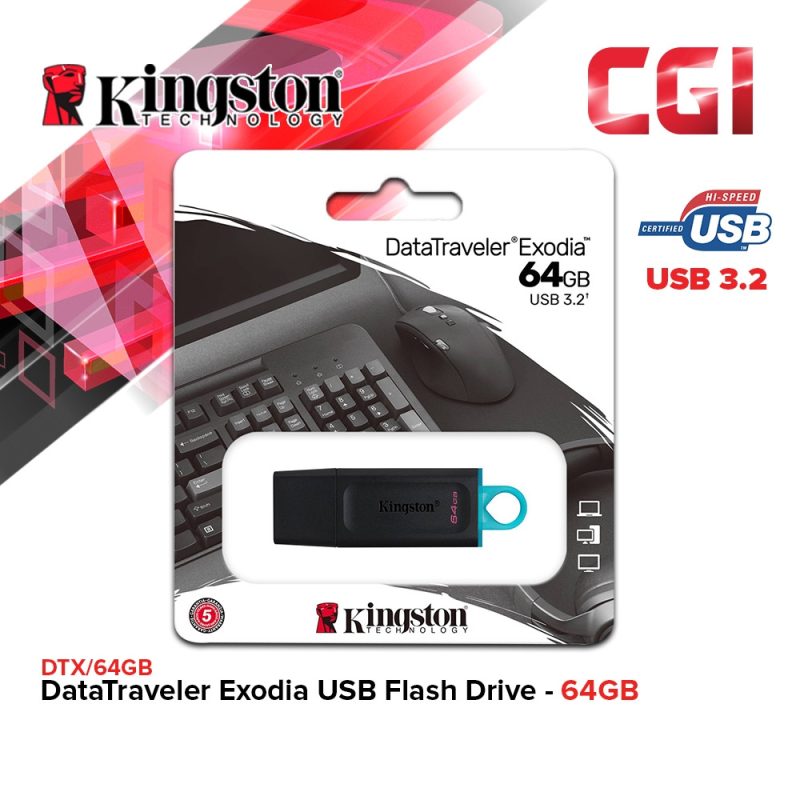Kingston DataTraveler Exodia USB 3.2 Gen 1 Flash Drive - 64GB (DTX/64GB)
