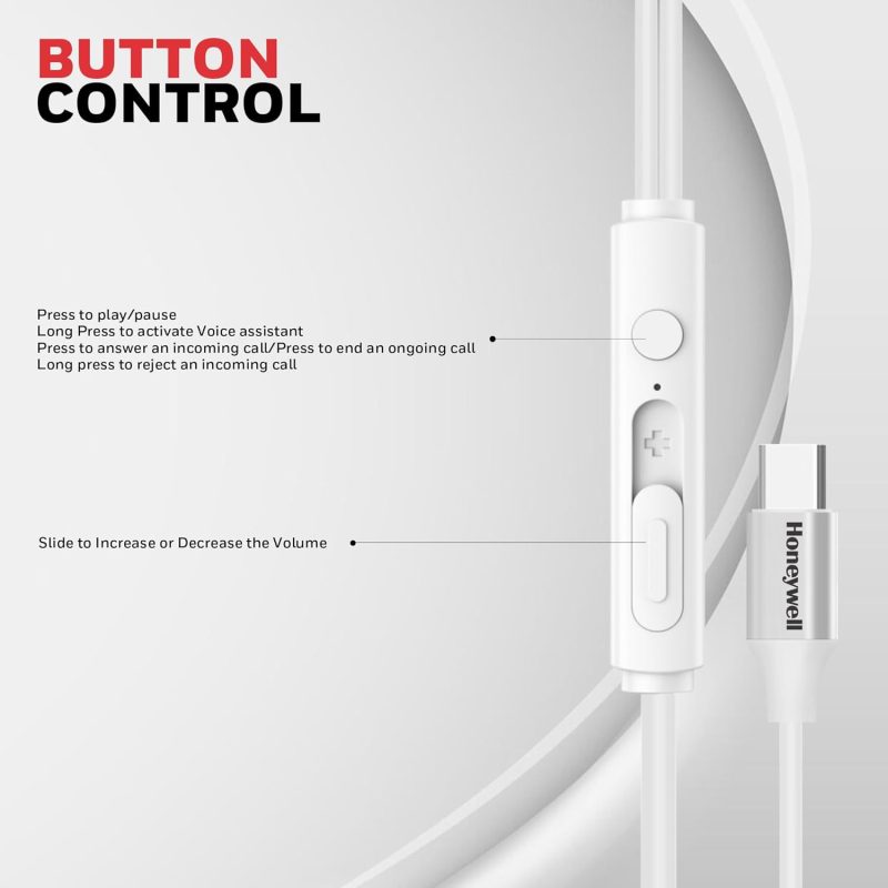 Honeywell Suono P60 Wired Earphones (White) - HC000406/AUD/WEP/WHT/TYPEC
