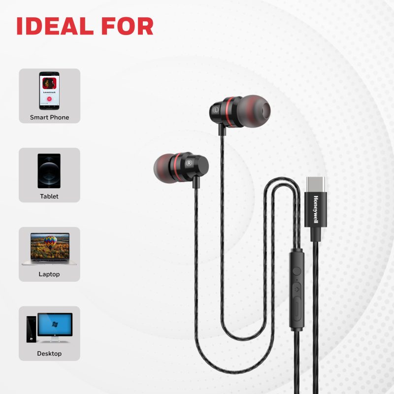 Honeywell Suono P60 Wired Earphone (Black) - HC000402/AUD/WEP/BLK/TYPEC