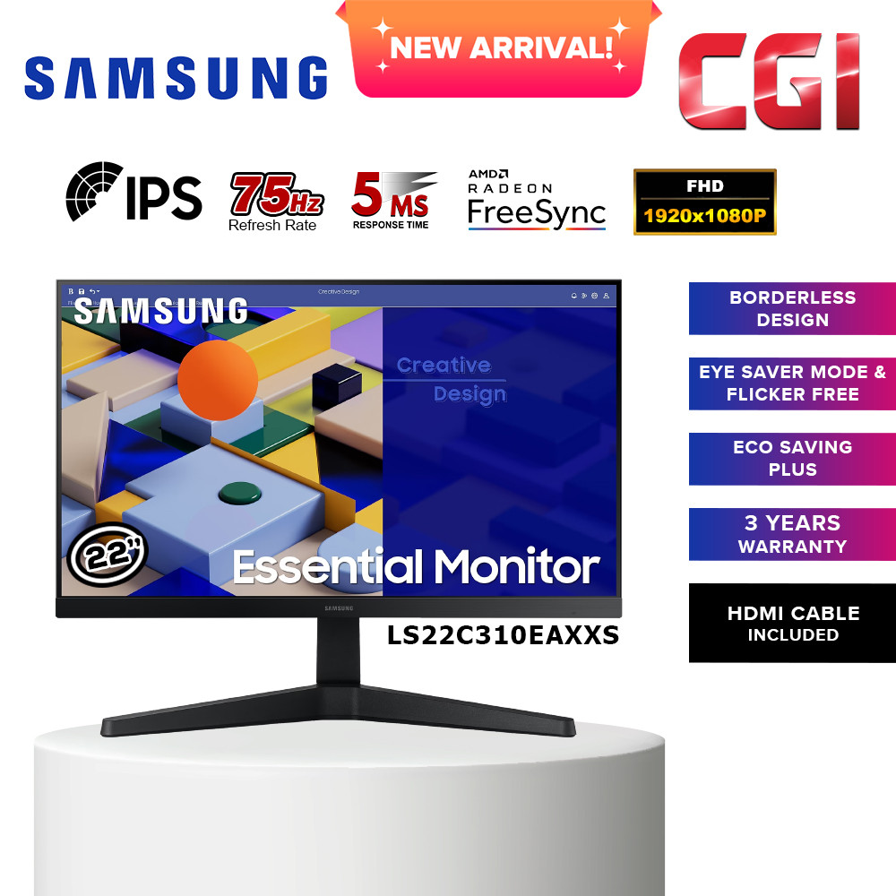Samsung 22" LS22C310EAEXXS S3 S31C 75Hz 5MS FHD IPS Freesync Essential Monitor