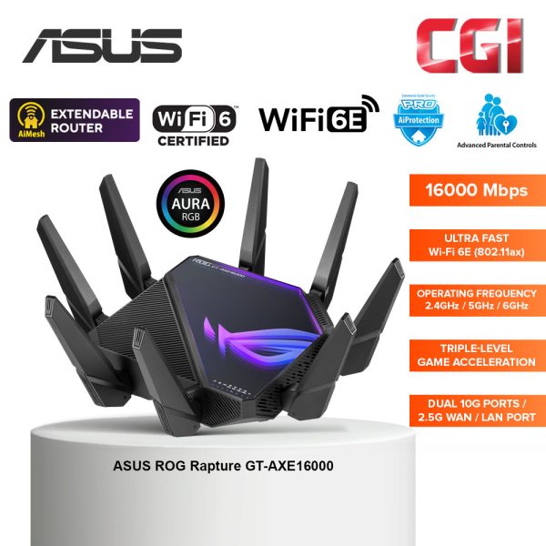 Asus ROG Rapture GT-AXE16000 Quad-band WiFi 6E Gaming Router - CGi-Store