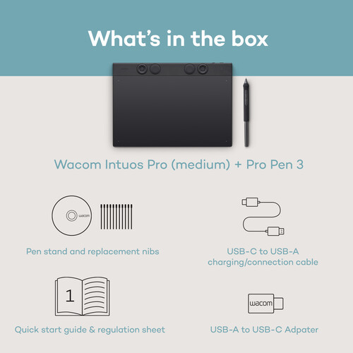Wacom Intuos Pro Medium USB Bluetooth with Wacom Pro Pen 3 - PTK670K0C