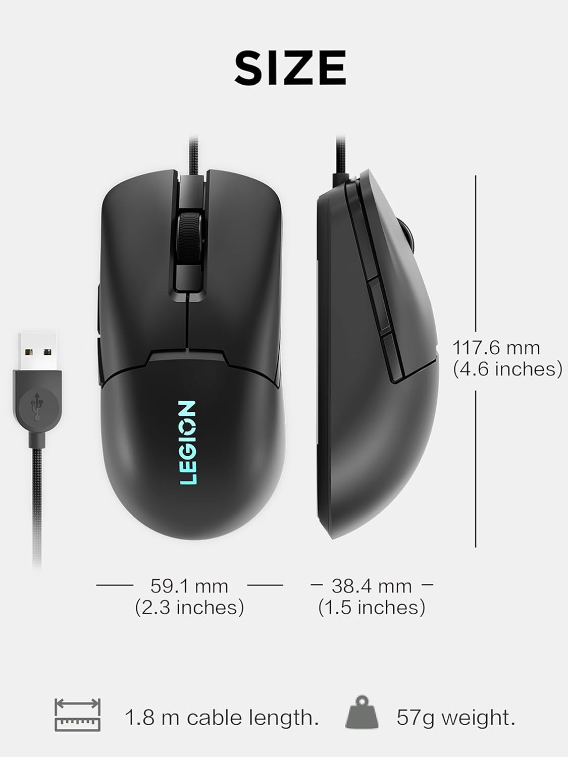 Lenovo Legion M300s 8000 DPi Ultralight Wired Gaming Mouse - GY51H47350