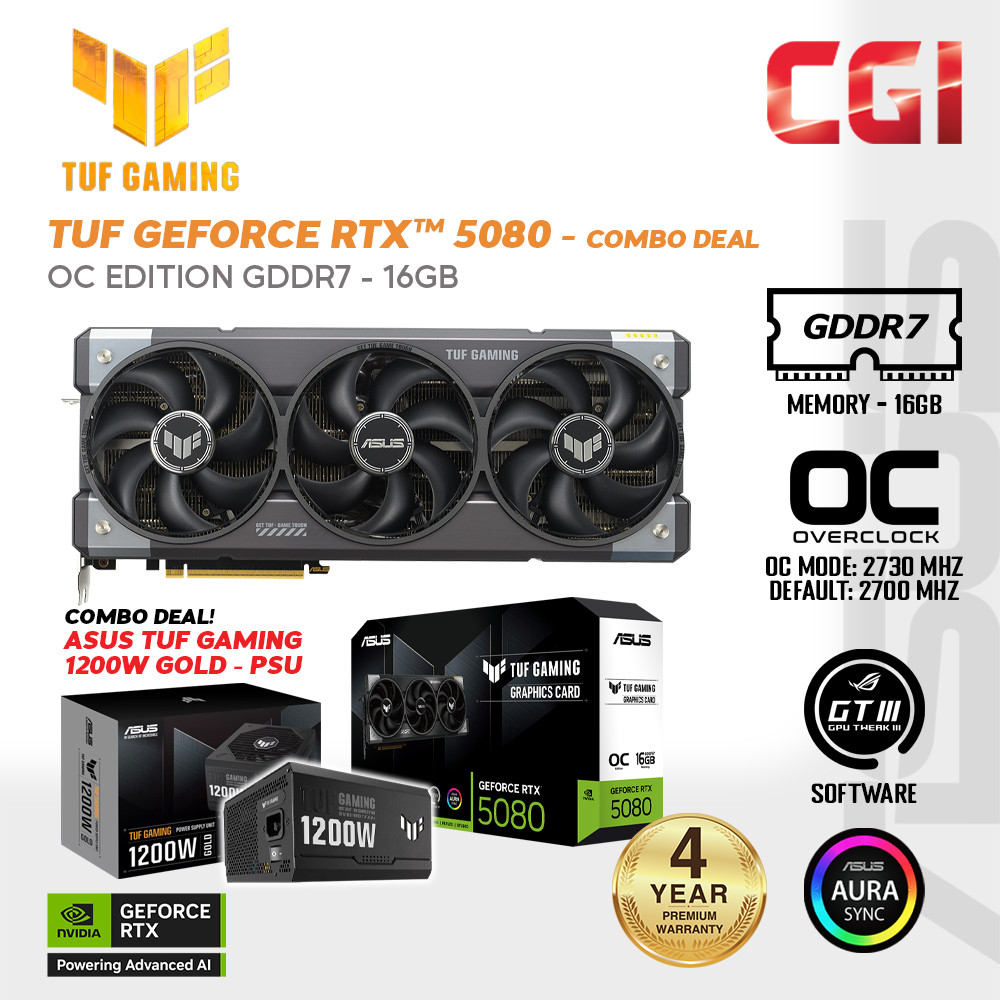 ASUS TUF Gaming GeForce RTX? 5080 16GB GDDR7 OC Edition Graphic Card Bundle TUF Gaming 1200G PSU