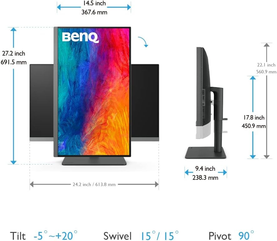 BenQ 27" PD2706U 4K UHD DisplayHDR 400 100% sRGB 100% Rec.709 60Hz 5ms KVM USB-C AQ Color Desginer Monitor
