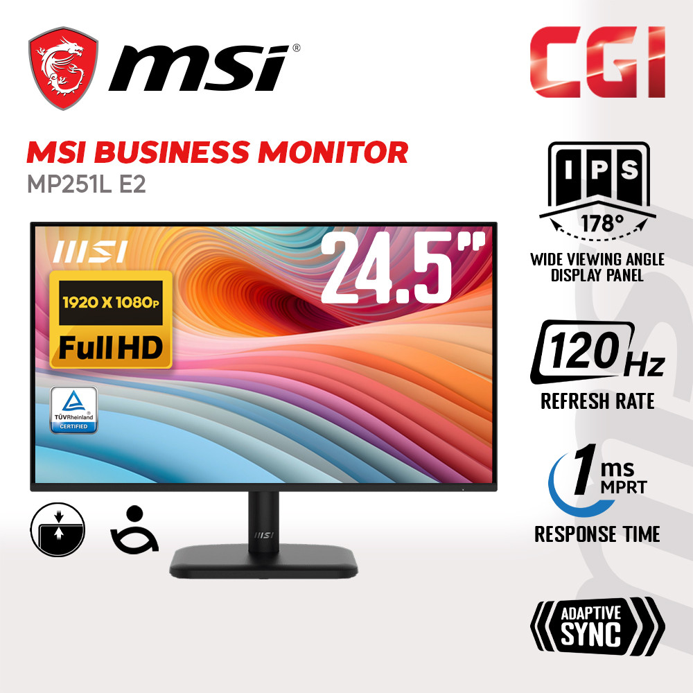 MSI 24.5" PRO MP251L E2 IPS FHD Adaptive Sync 120Hz 1ms Bezeless Business Productivity Monitor