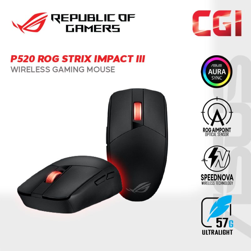 Asus P520 ROG Strix Impact III Wireless SpeedNova Bluetooth Aimpoint Ultralight Compact Gaming Mouse