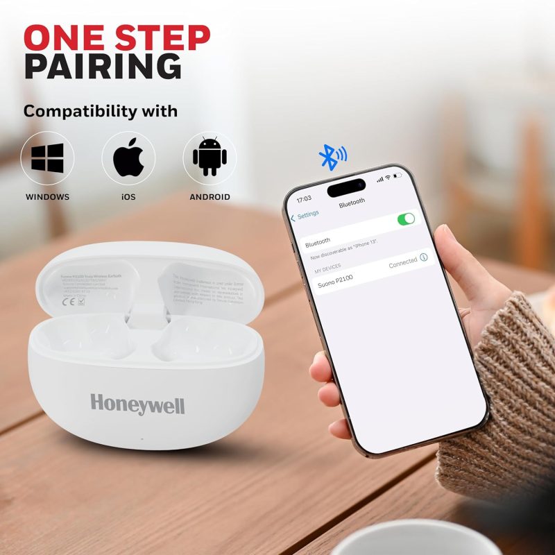 Honeywell Suono P2100 Truly Wireless Earbuds (White) - HC000322/AUD/TWS/WHT