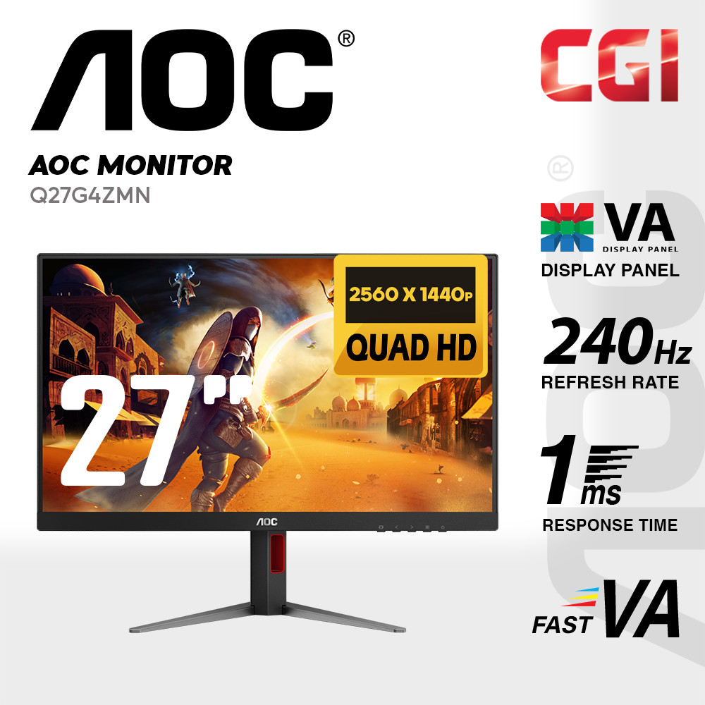 AOC 27" Q27G4ZMN Mini-LED Fast VA QHD Quantum Dots Adaptive Sync 240Hz 1ms Display HDR1000 Ergonomic Gaming Monitor