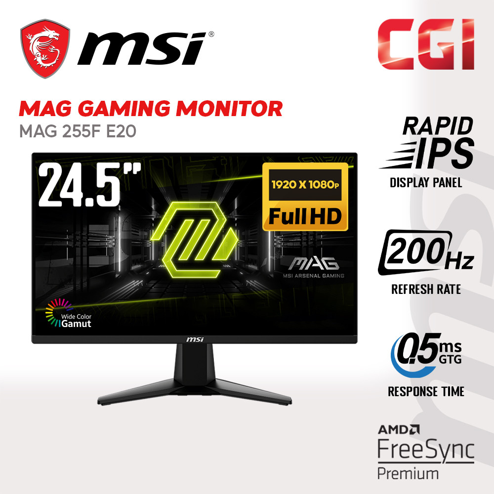 MSI 24.5" MAG 255F E20 Rapid IPS FHD Freesync Premium 200Hz 0.5ms HDR Ready Gaming Monitor