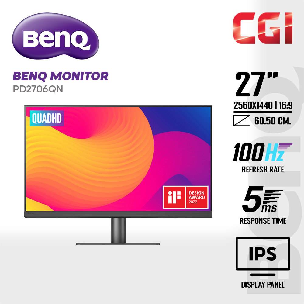 BenQ 27" PD2706QN IPS QHD HDR10 100% sRGB, 100% Rec.709 100Hz 5ms Daisy Chain KVM USB-C AQ Color Designer Ergonomic Monitor