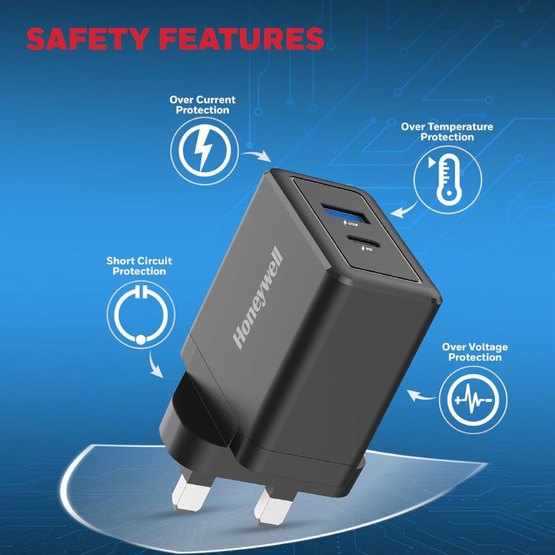Honeywell Zest Charger PD 30W Ultra-Fast Charger Wall Charger (Black) - HC000040/CHG/PD/BLK/30W/UK
