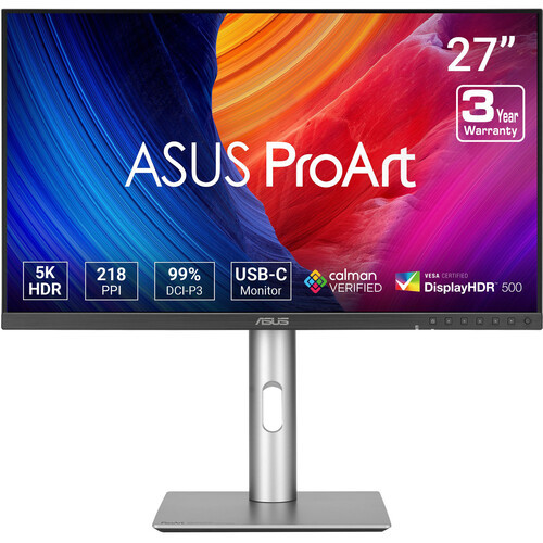 Asus 27" Proart PA27CJV IPS 5K HDR10 60Hz 5ms 99% DCI-P3 LuxPixel? AGLR Light Sync Color Accuracy ?E<2 USB-C Ergonomic Professional Monitor