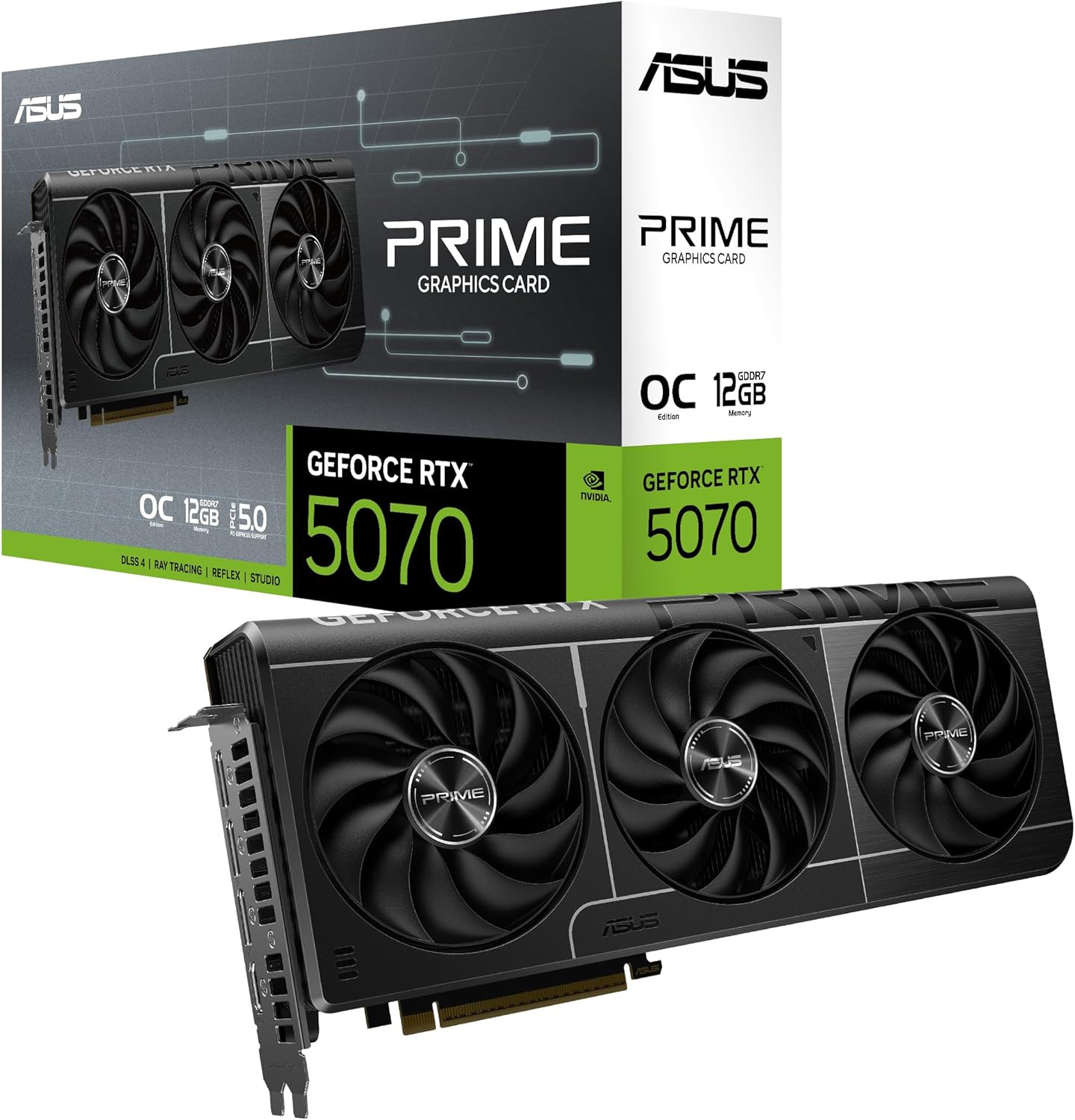 ASUS PRIME GeForce RTX? 5070 12GB GDDR7 OC Edition (PCIe? 5.0, HDMI?/DP 2.1, 2.5-slot, protective PCB coating, axial-tech fans, Dual Bios) - PRIME-RTX5070-O12G