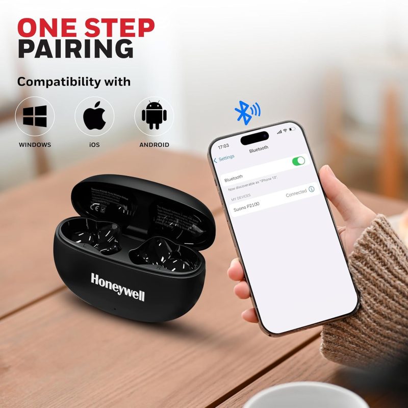 Honeywell Suono P2100 Truly Wireless Earbuds (Black) - HC000321/AUD/TWS/BLK