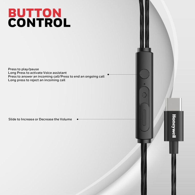 Honeywell Suono P60 Wired Earphone (Black) - HC000402/AUD/WEP/BLK/TYPEC