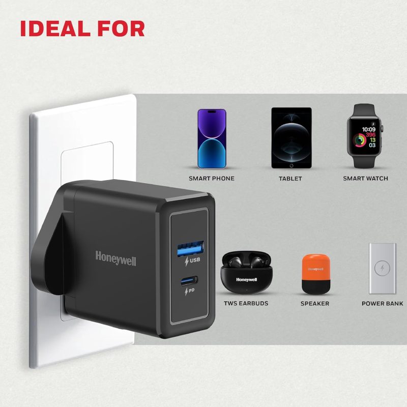 Honeywell Zest Charger PD 30W Ultra-Fast Charger Wall Charger (Black) - HC000040/CHG/PD/BLK/30W/UK