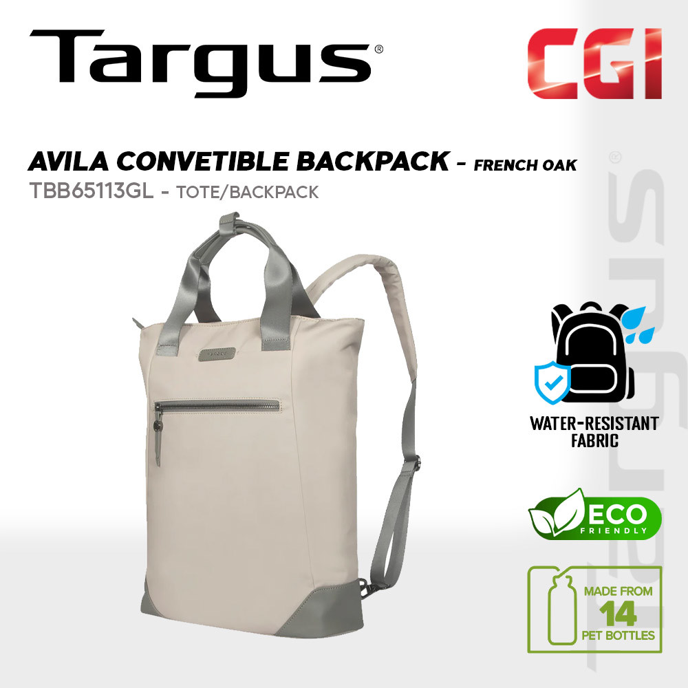 Targus 15" to 16" Avila Eco Friendly Convertible Tote/Backpack with Water Resistant Memory Fabric - TBB65113GL (French Oak)