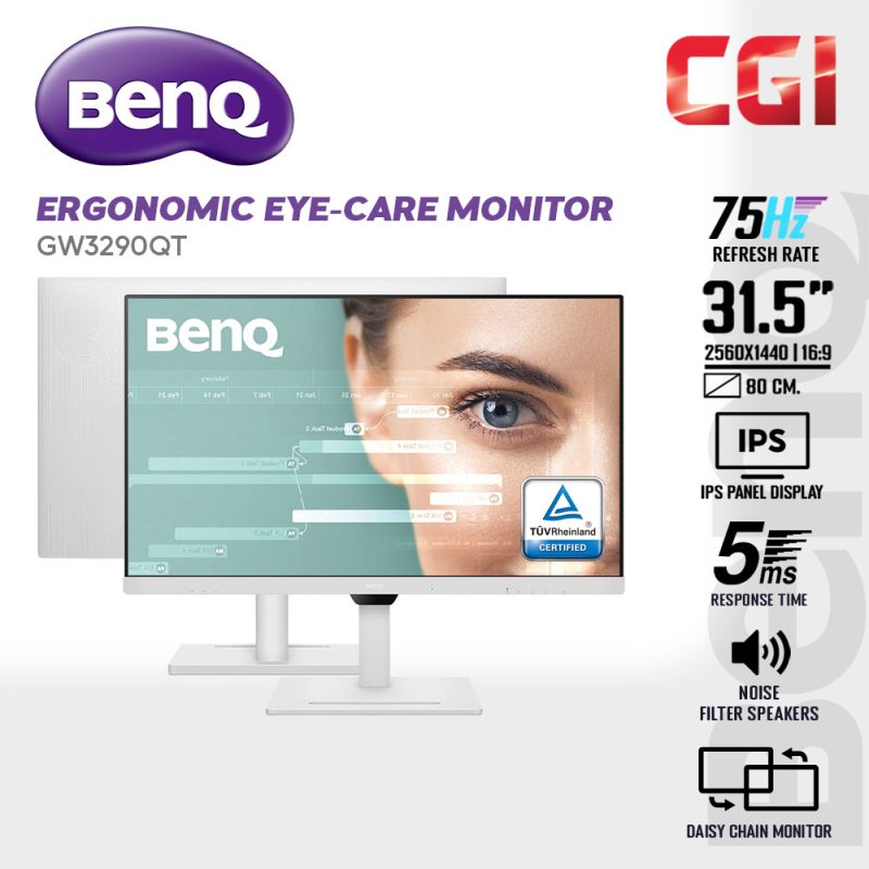 BenQ 32'' GW3290QT IPS 2K QHD 75Hz 5ms 99% sRGB USB-C MST Build-In-Speakers Noise Filter Mic Ergonomic Eye-Care Monitor
