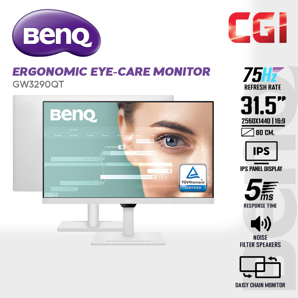 BenQ 32'' GW3290QT IPS 2K QHD 75Hz 5ms 99% sRGB USB-C MST Build-In-Speakers Noise Filter Mic Ergonomic Eye-Care Monitor