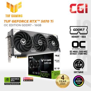 ASUS TUF Gaming GeForce RTX? 5070 Ti 16GB GDDR7 OC Edition (PCIe? 5.0, HDMI?/DP 2.1, 3.125-slot, military-grade components, protective PCB coating, axial-tech fans) - TUF-RTX5070Ti-O16G Gaming