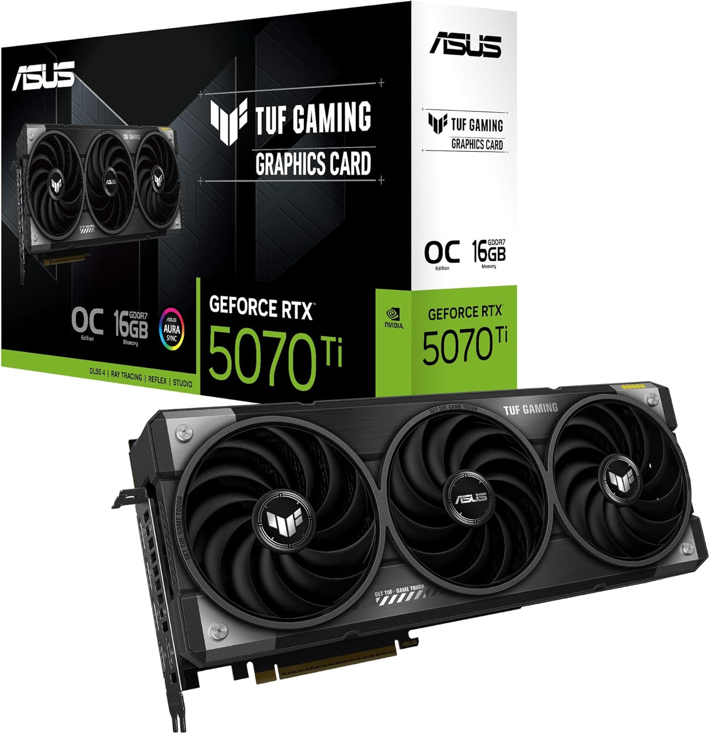 ASUS TUF Gaming GeForce RTX? 5070 Ti 16GB GDDR7 OC Edition (PCIe? 5.0, HDMI?/DP 2.1, 3.125-slot, military-grade components, protective PCB coating, axial-tech fans) - TUF-RTX5070Ti-O16G Gaming