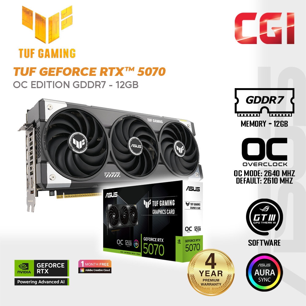 ASUS TUF Gaming GeForce RTX? 5070 12GB GDDR7 OC Edition (PCIe? 5.0, 12GB GDDR7, HDMI?/DP 2.1, Axial-tech fans) - TUF-RTX5070-O12G-GAMING