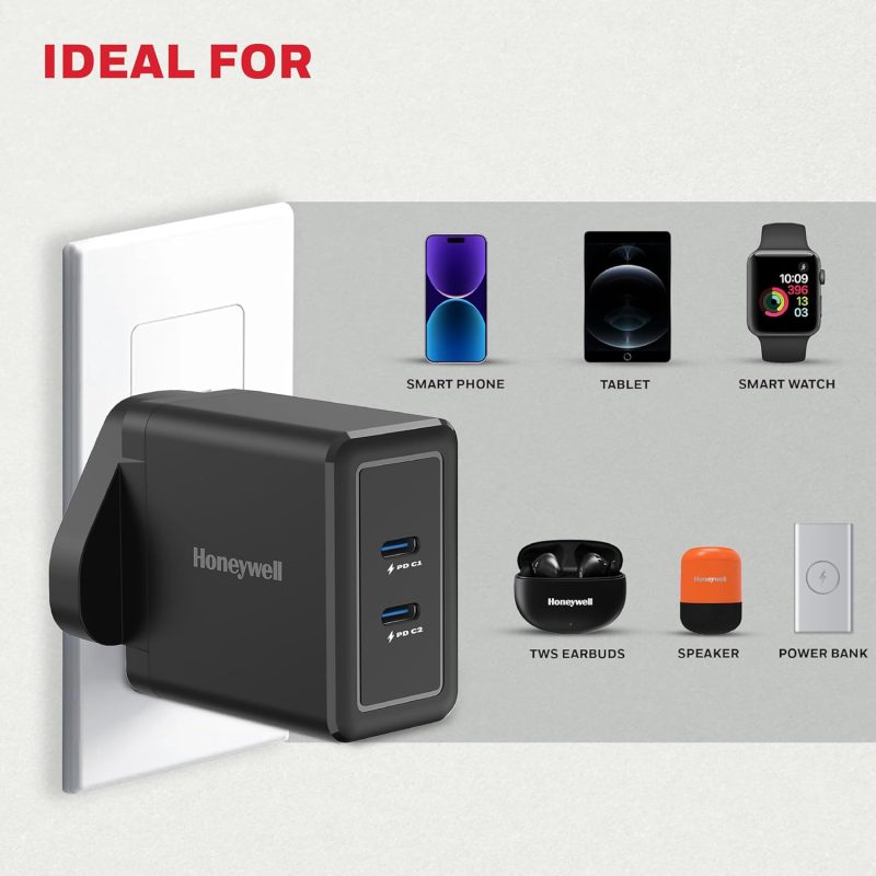 Honeywell Zest Charger GAN 45W Ultra-Fast Wall Charger (Black) - HC000045/CHG/GAN/BLK/45W/UK
