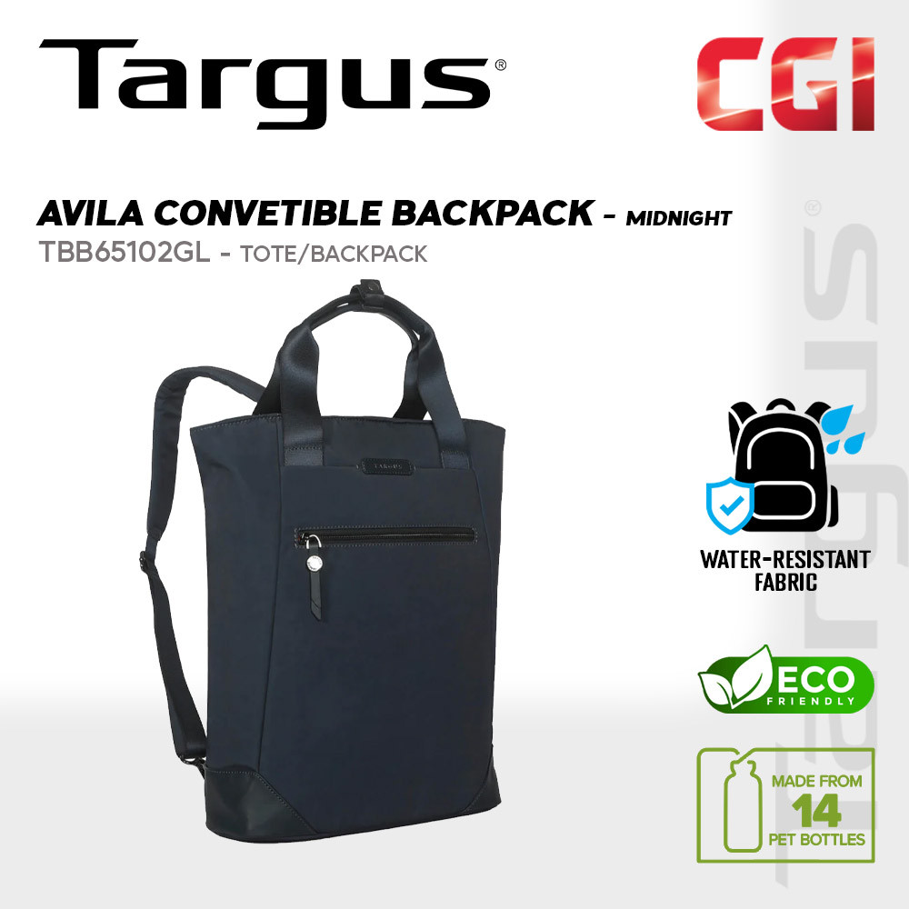 Targus 15" to 16" Avila Eco Friendly Convertible Tote/Backpack with Water Resistant Memory Fabric - TBB65102GL (Midnight)