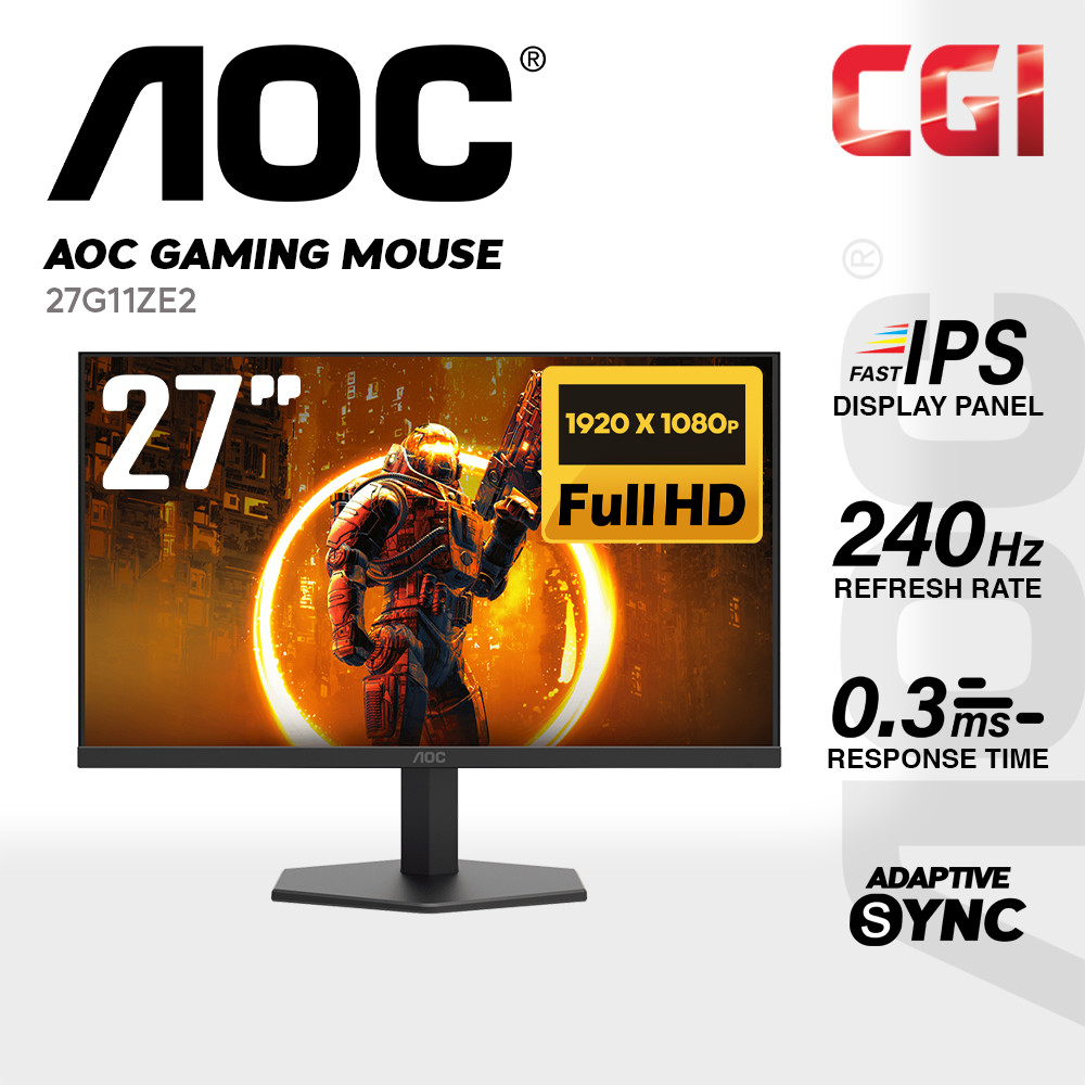 AOC 27" 27G11ZE2 Fast IPS FHD HDR10 Adaptive Sync 240Hz 0.3ms Frameless Gaming Monitor