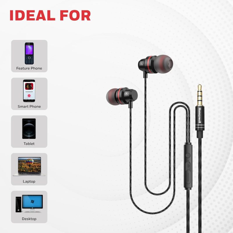 Honeywell Moxie V50 Wired Earphone (Black) - HC000401/AUD/WEP/BLK/3.5