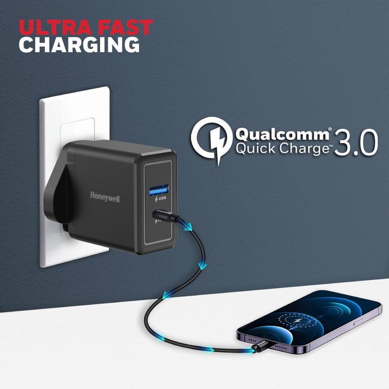 Honeywell Zest Charger PD 30W Ultra-Fast Charger Wall Charger (Black) - HC000040/CHG/PD/BLK/30W/UK