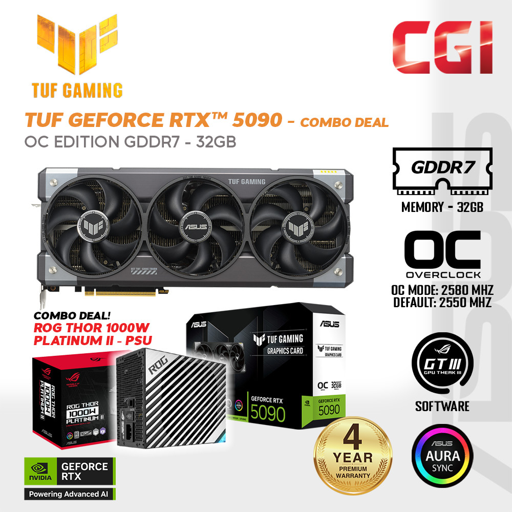 Asus TUF Gaming GeForce RTX? 5090 32GB GDDR7 OC Edition Graphic Card Bundle ROG Thor 1000P2 Gaming PSU Set